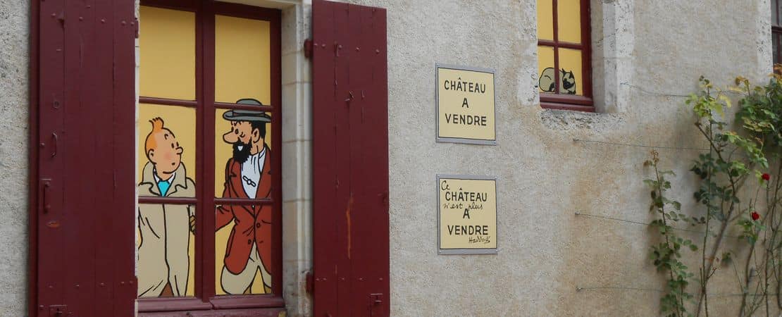 Vue sur une fenêtre derrière laquelle se trouve Tintin