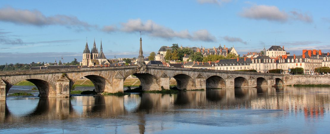 Vue sur le pont Gabriel à Blois depuis le bord du fleuvev
